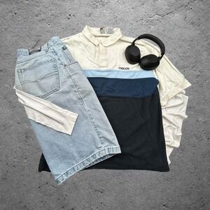 Vintage Mecca Polo Shirt Mens XL Colorblock Blue White Black 90s Y2K Streetwear